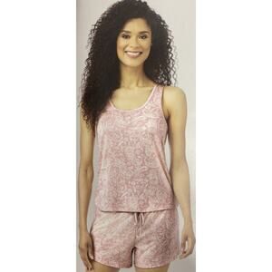 Lucky Brand Women's Medium Pink Paisley 4 Piece Tee Tank Short & Pant Pajama Set